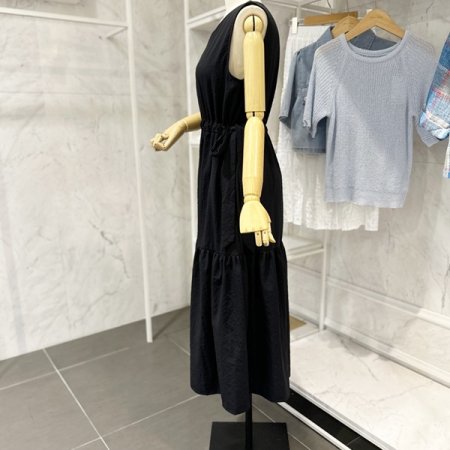 양 리본 브이넥 원피스