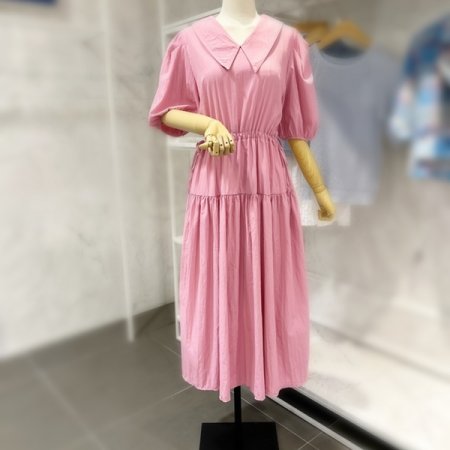 카라 퍼프 소매 스트링 원피스