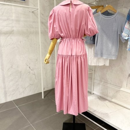 카라 퍼프 소매 스트링 원피스