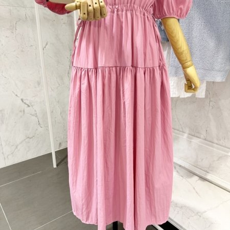 카라 퍼프 소매 스트링 원피스