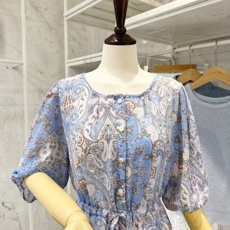 라운드넥 에스닉 스트링 원피스