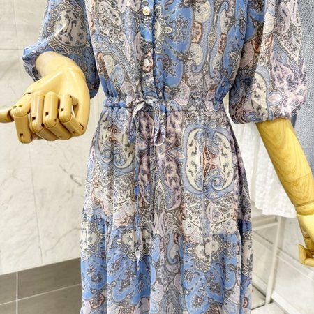 라운드넥 에스닉 스트링 원피스