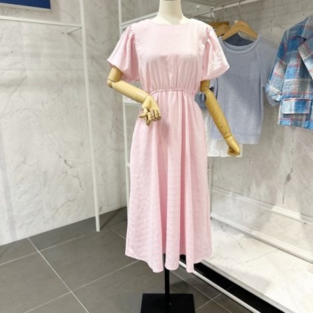 뒷 단추 밴딩 롱 원피스