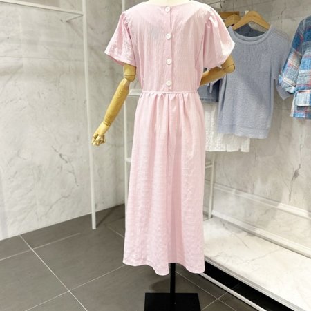 뒷 단추 밴딩 롱 원피스