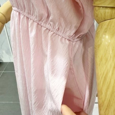 뒷 단추 밴딩 롱 원피스