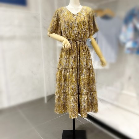 브이넥 열대꽃 스트링 원피스