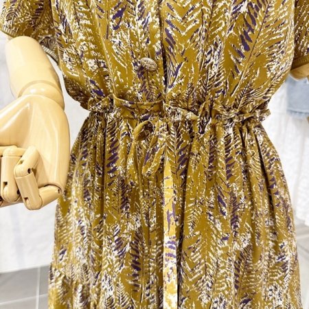 브이넥 열대꽃 스트링 원피스