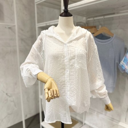 후드넥 장식 루즈핏 셔츠