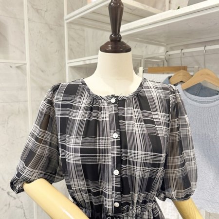 체크 스트링 원피스