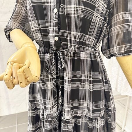 체크 스트링 원피스