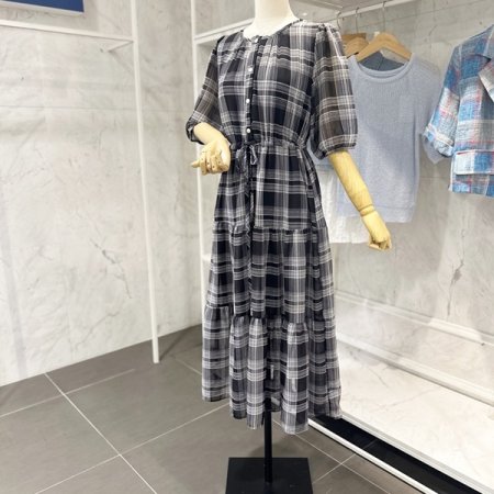 체크 스트링 원피스