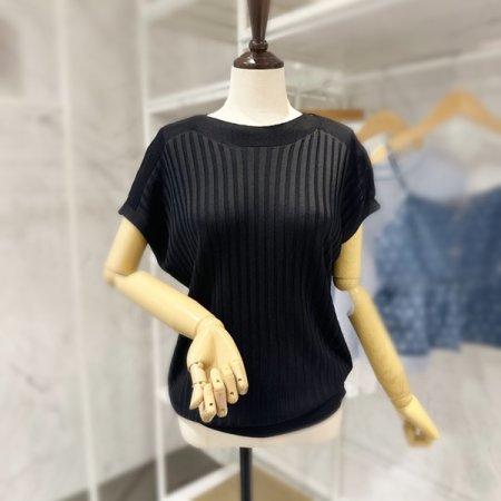 줄 패턴 캡소매 니트