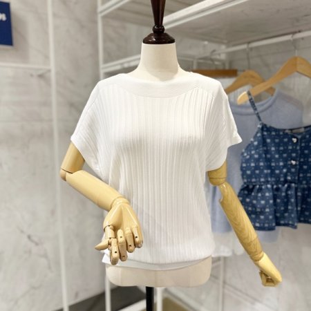 줄 패턴 캡소매 니트