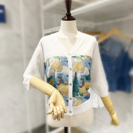 아트 프린트 린넨 가디건