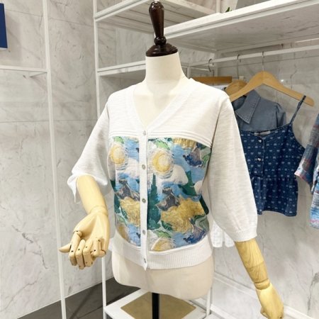 아트 프린트 린넨 가디건