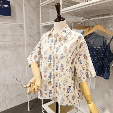 로봇 프린팅 카라 셔츠