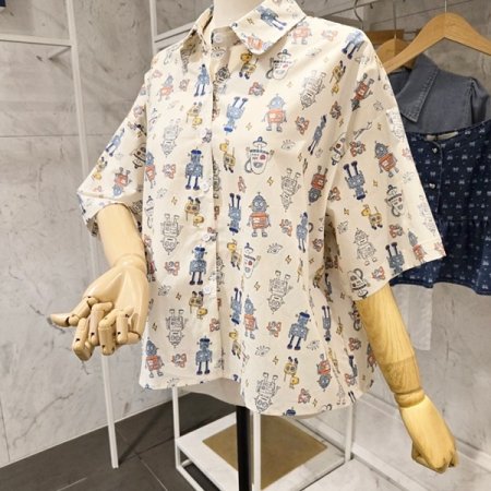 로봇 프린팅 카라 셔츠