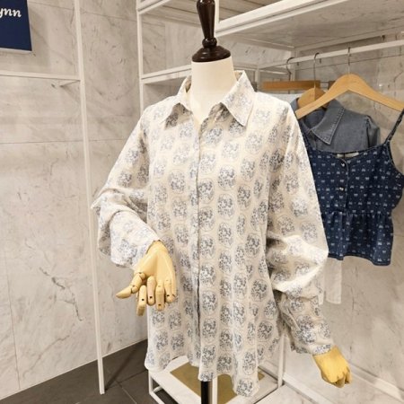 잔꽃 프린트 카라 셔츠