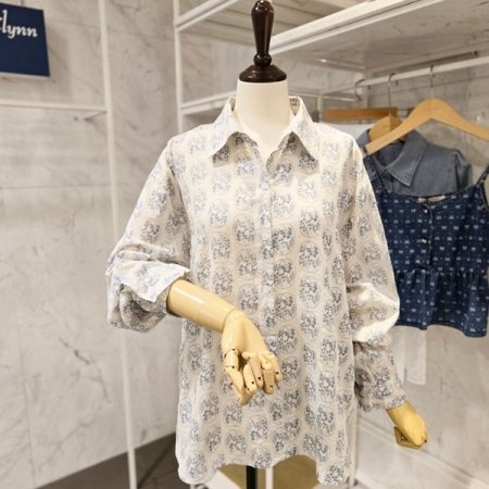 잔꽃 프린트 카라 셔츠