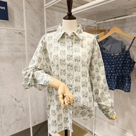 잔꽃 프린트 카라 셔츠