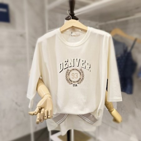 레터링 배색 언발 티셔츠