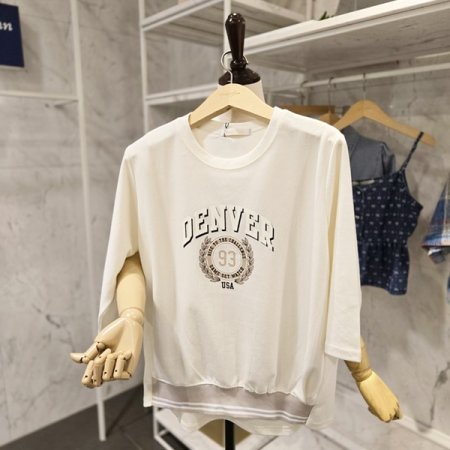 레터링 배색 언발 티셔츠