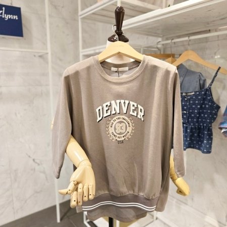 레터링 배색 언발 티셔츠