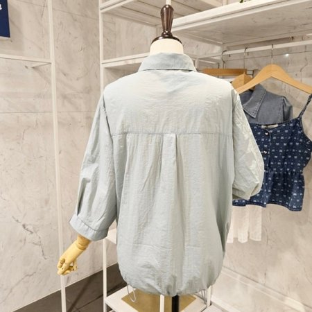 러브 포켓 자수 스트링 셔츠