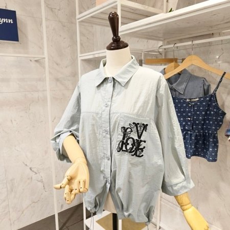 러브 포켓 자수 스트링 셔츠