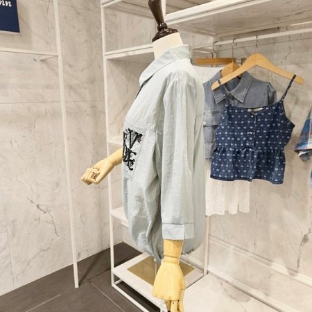 러브 포켓 자수 스트링 셔츠