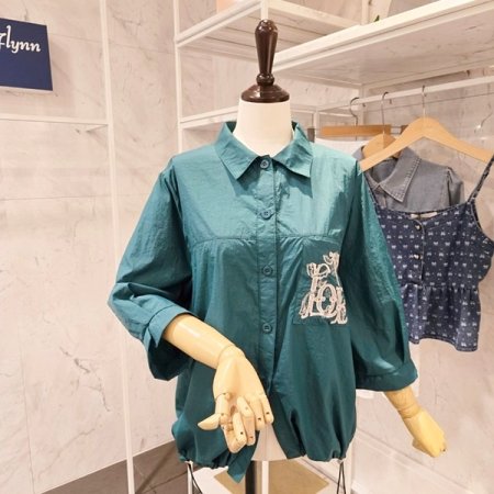 러브 포켓 자수 스트링 셔츠