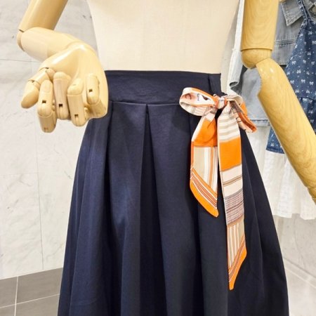 스카프 핀턱 롱 스커트