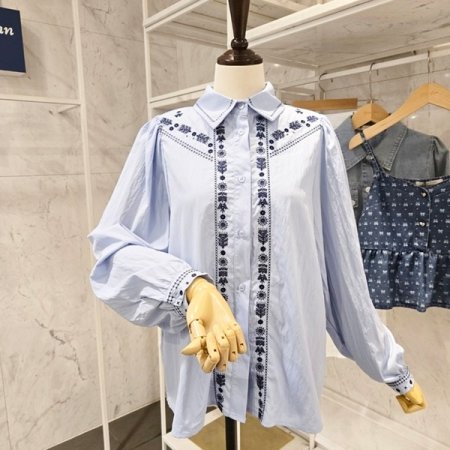 꽃자수 긴팔 블라우스