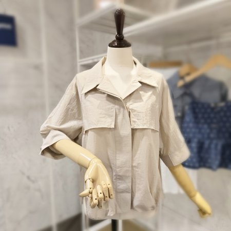 앞 스트링 언발 카라 셔츠