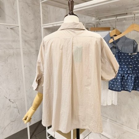 앞 스트링 언발 카라 셔츠