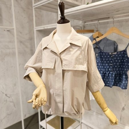 앞 스트링 언발 카라 셔츠