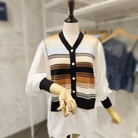 줄무늬 니트 배색 블라우스