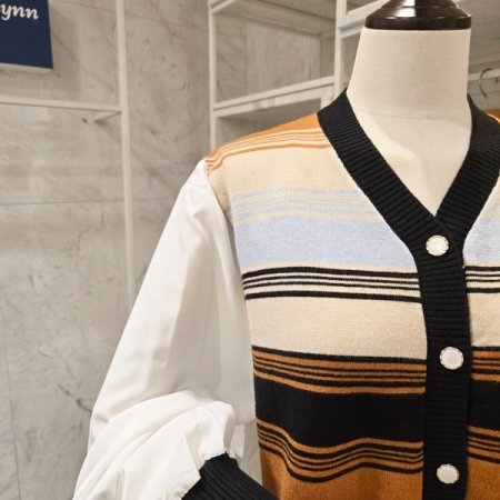 줄무늬 니트 배색 블라우스