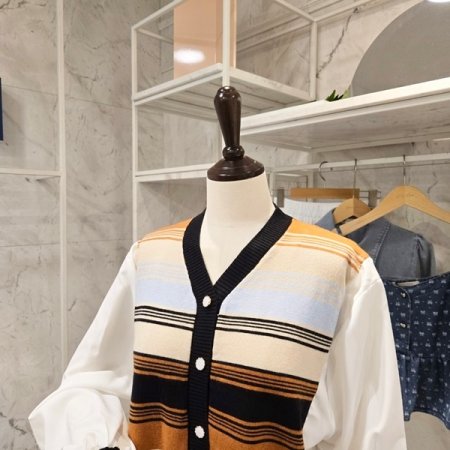 줄무늬 니트 배색 블라우스