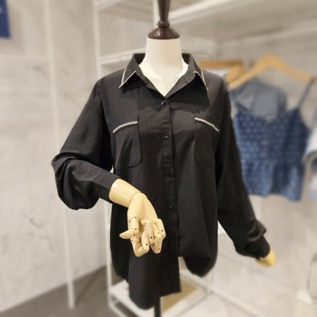 롤업소매 카라 블라우스