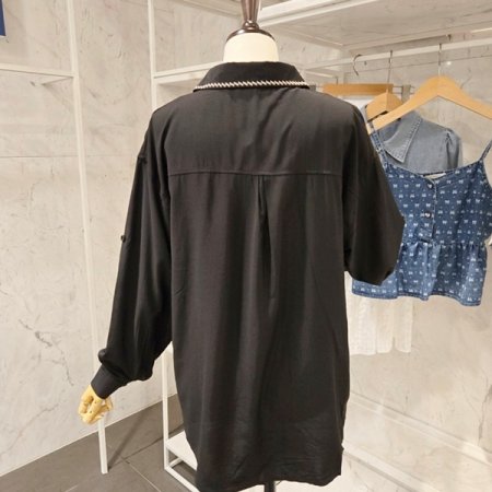 롤업소매 카라 블라우스