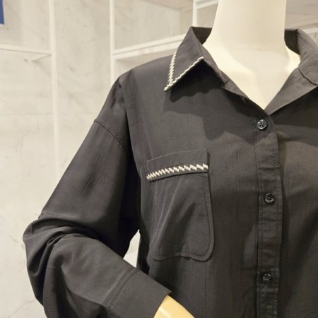 롤업소매 카라 블라우스