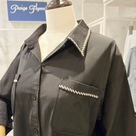 롤업소매 카라 블라우스