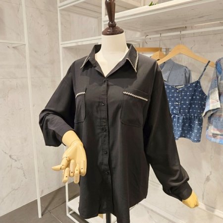 롤업소매 카라 블라우스