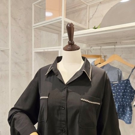 롤업소매 카라 블라우스