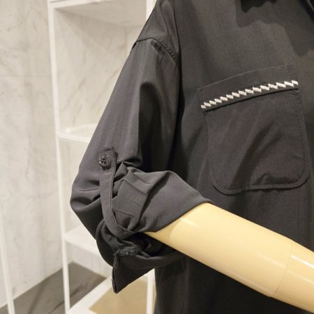 롤업소매 카라 블라우스