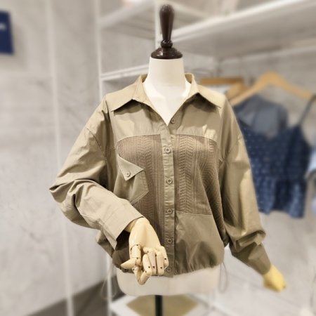 스트링 니트 배색 셔츠