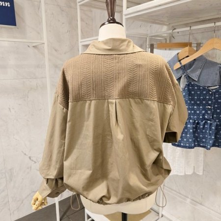 스트링 니트 배색 셔츠