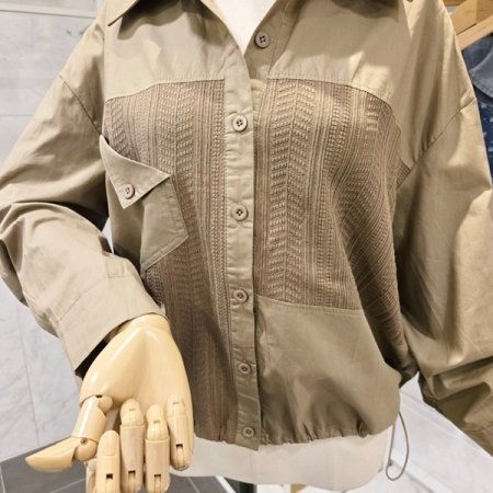 스트링 니트 배색 셔츠