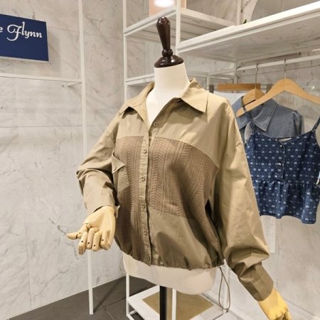 스트링 니트 배색 셔츠